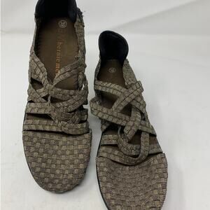 BERNIE MEV Woven Metallic Gold CrissCross Mary Jane Wedge Lulia  39 (8.5)